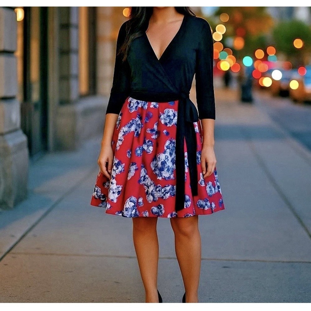 Diane Von Furstenberg Pink Black Floral Wool Silk Jewel Wrap Dress
